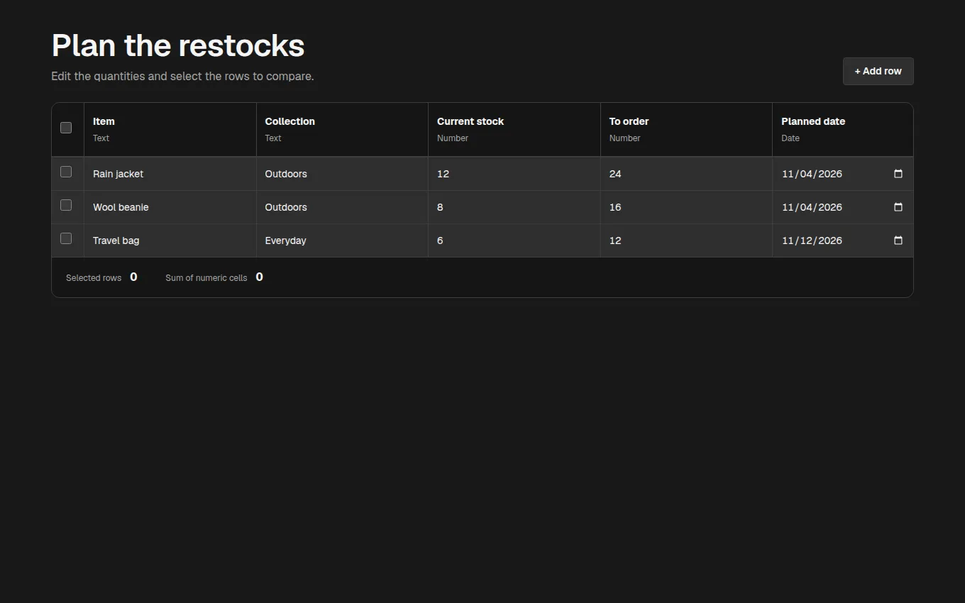 The Spreadsheet block