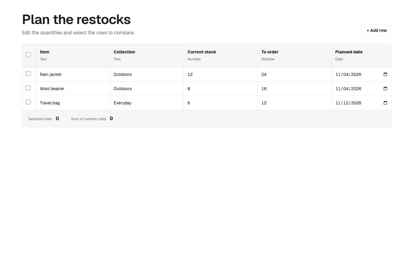 The Spreadsheet block