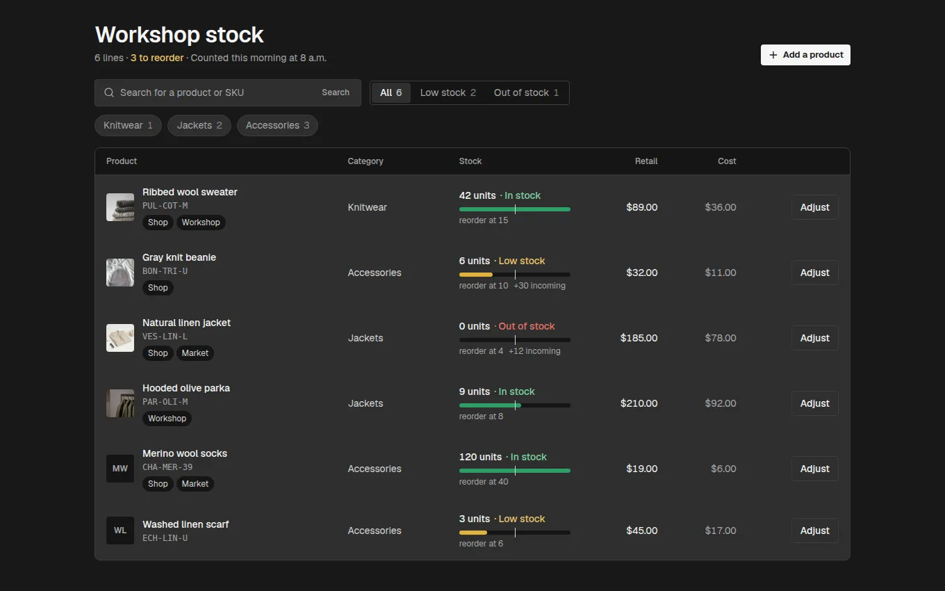 The StockLevels block