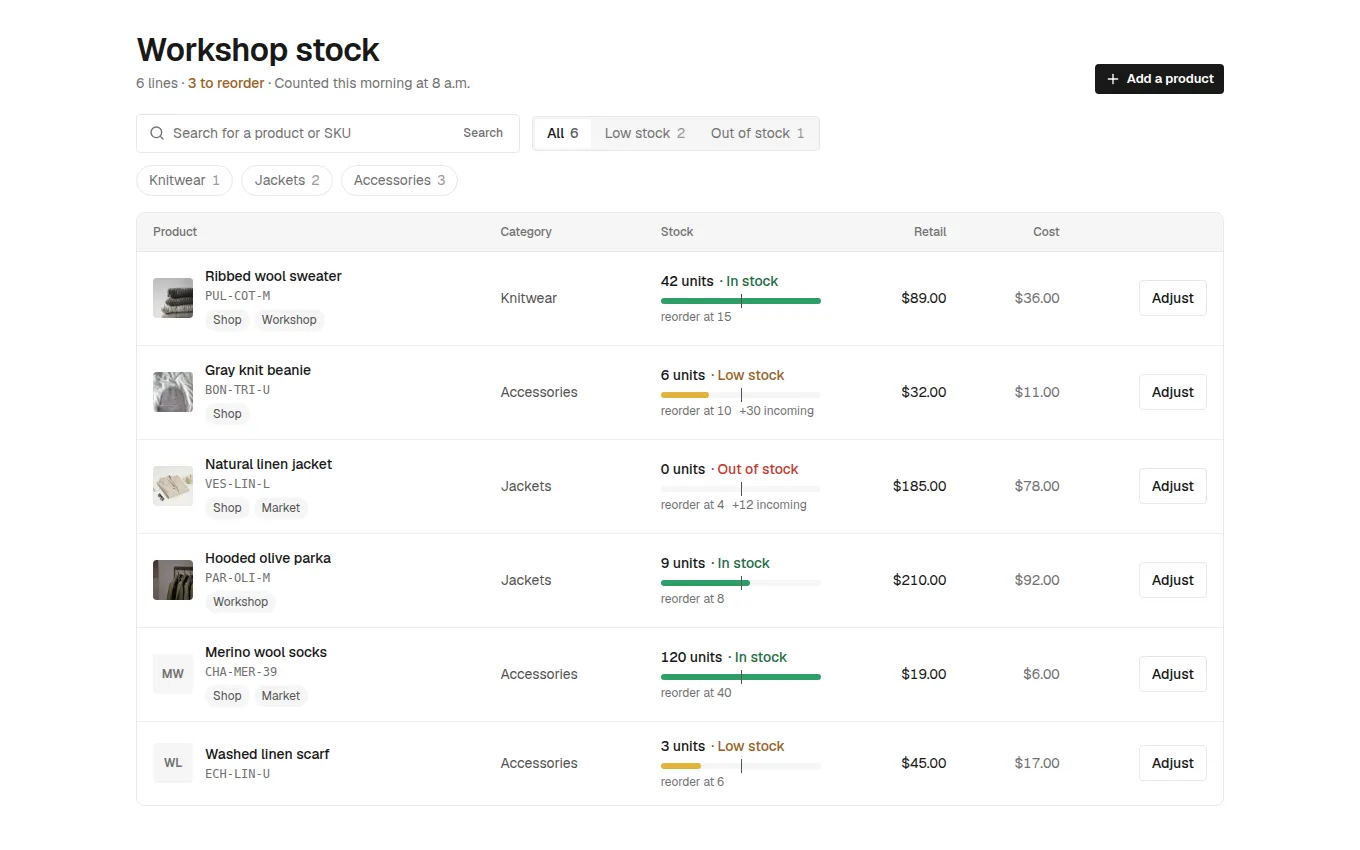 The StockLevels block