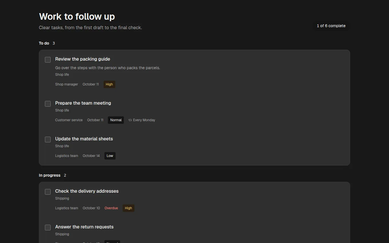 The TaskList block