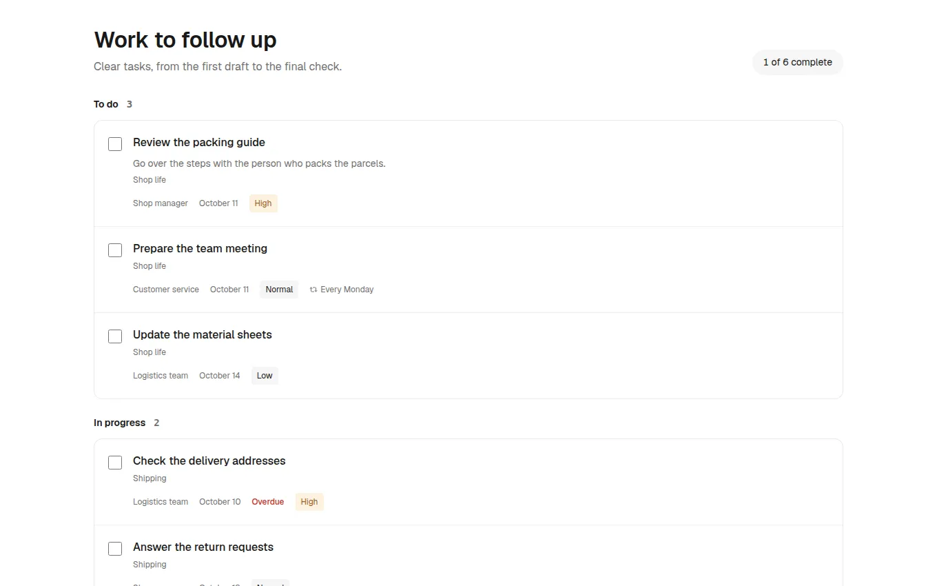 The TaskList block