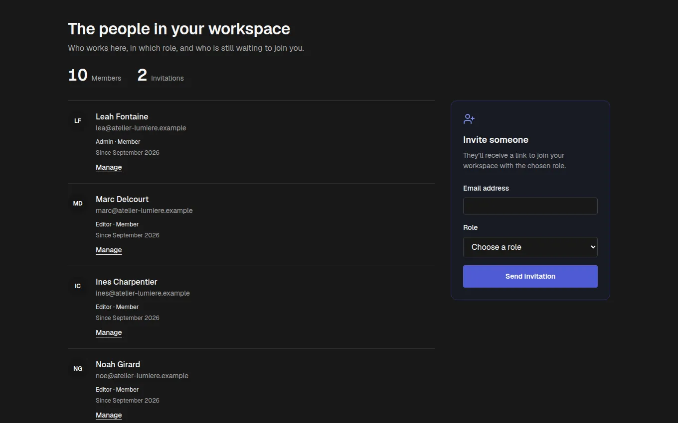 The TeamInvitations block
