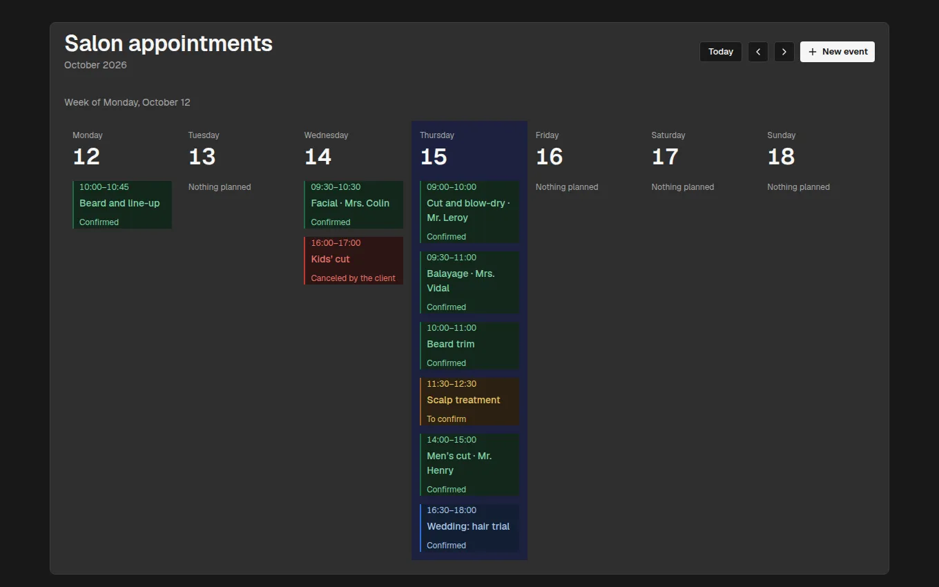 The WeekAppointments block