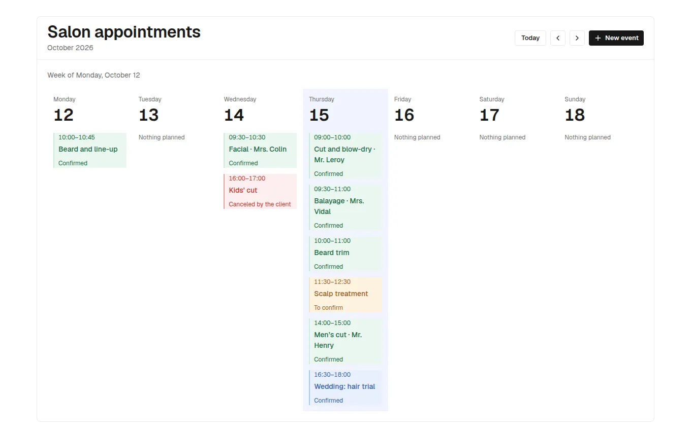 The WeekAppointments block